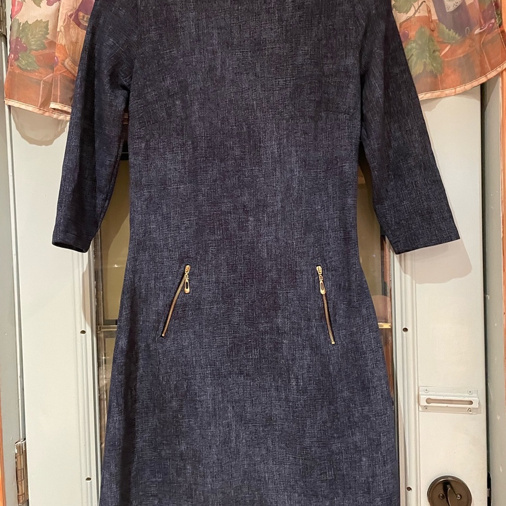 Elegant Navy Dress with Gold Accents